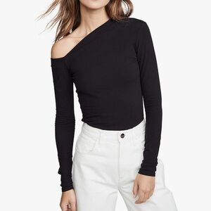 Enzo Costa Knit Slouch Shoulder Long Sleeve in Black
